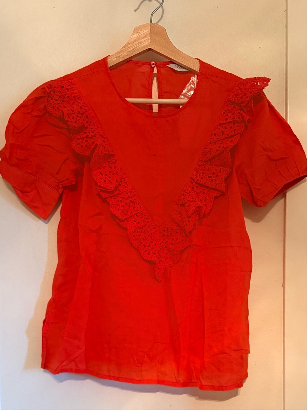 Women's Red Eyelet Ruffle Blouse - Picture 4 of 4
